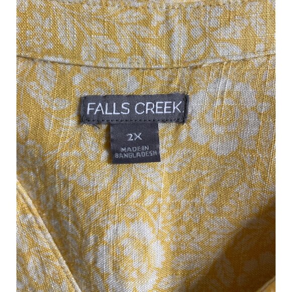 Falls Creek Womens Size 2X Yellow & White Floral Print Linen Blend Shirt - Picture 8 of 10